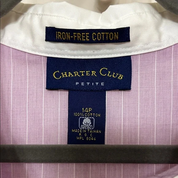 Charter Club Lavender Button-Down Shirt with White Pin Stripes Y2K Cotton Hi-Lo - Picture 2 of 14